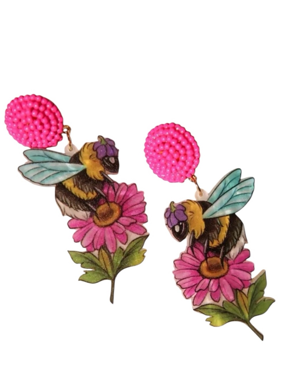 Colorful Bee and Flower Statement Earrings